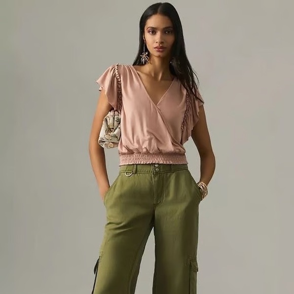 Anthropologie Pink Ruffle Wrap Blouse - Picture 2 of 2